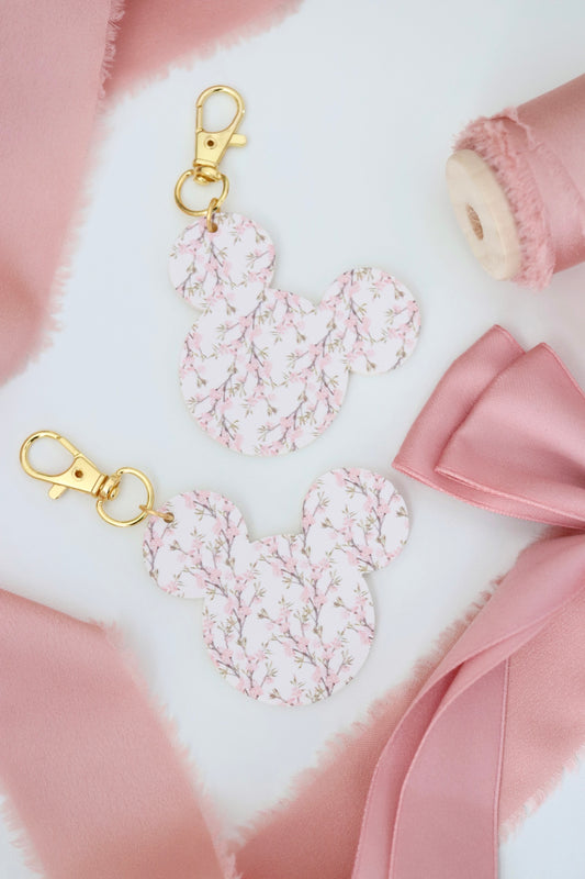 DAINTY PINK FLORAL MOUSE BAG CHARM/ KEYCHAIN