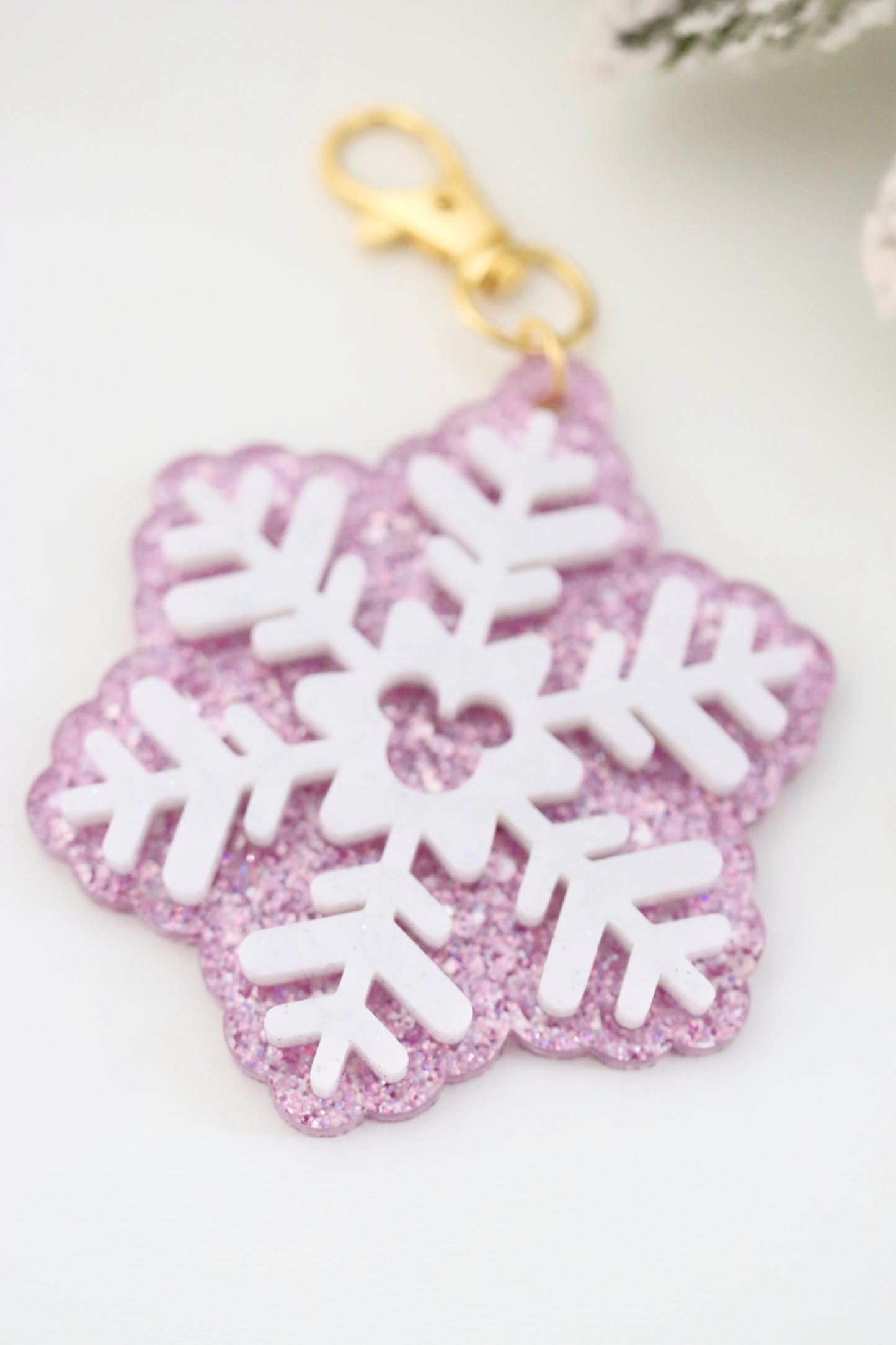 GLITTER DOUBLE SNOWFLAKE BAG CHARMS/ KEYCHAINS
