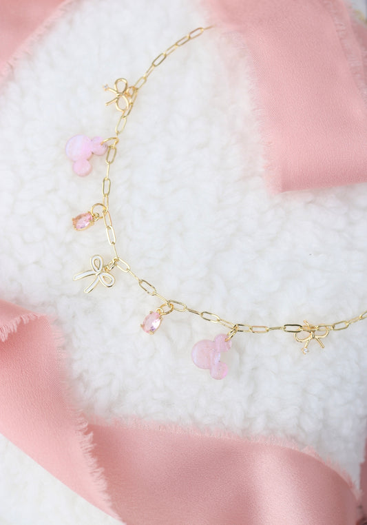 PINK MOUSE MINI CHARM NECKLACE