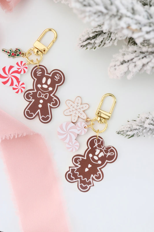 MOUSE GINGERBREAD MINI BAG CHARMS/ KEYCHAINS SET
