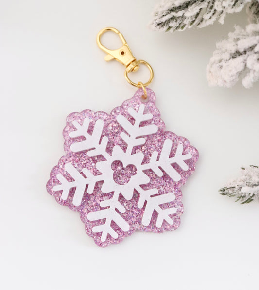 GLITTER DOUBLE SNOWFLAKE BAG CHARMS/ KEYCHAINS