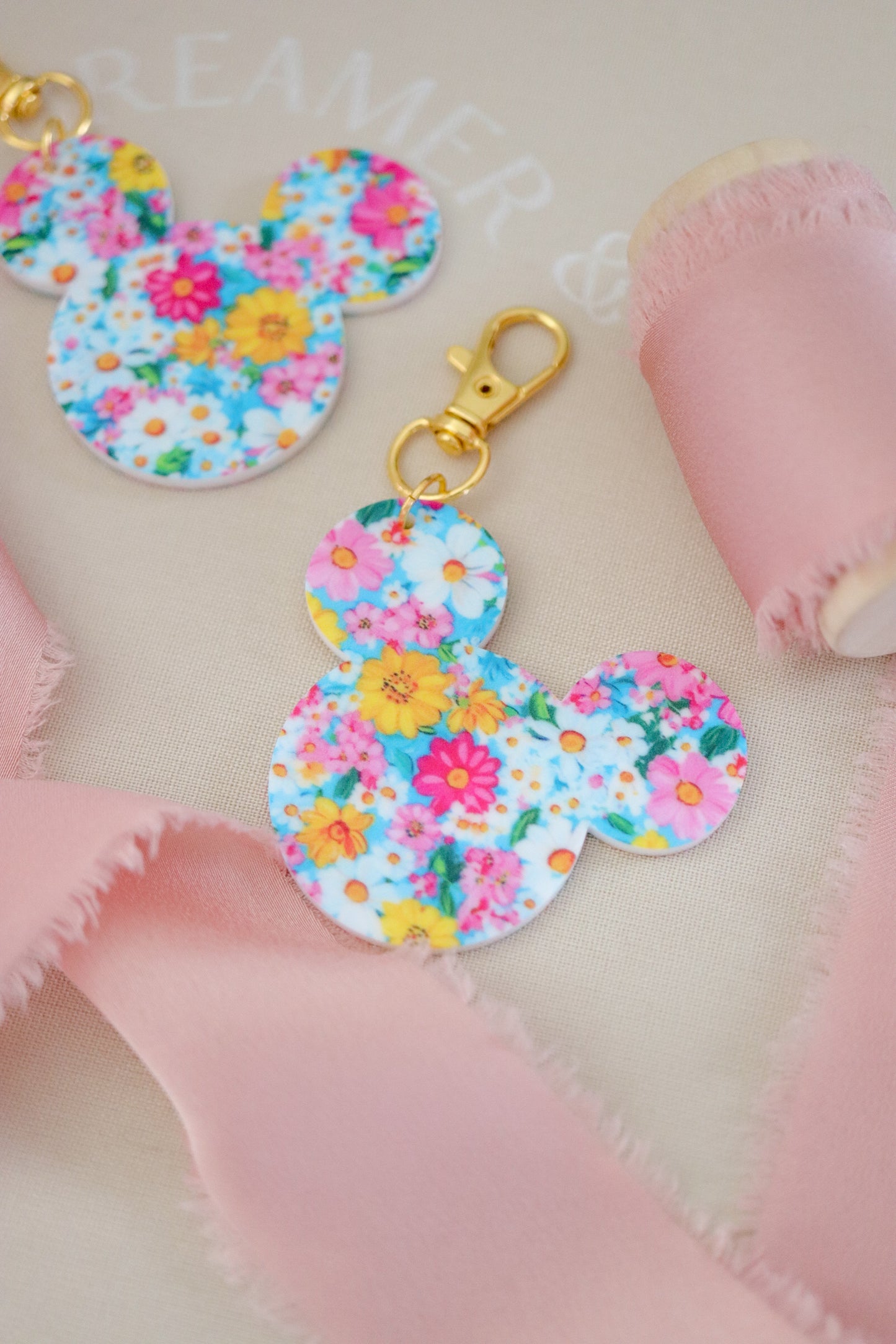 BRIGHT FLORAL MOUSE BAG CHARM/ KEYCHAIN