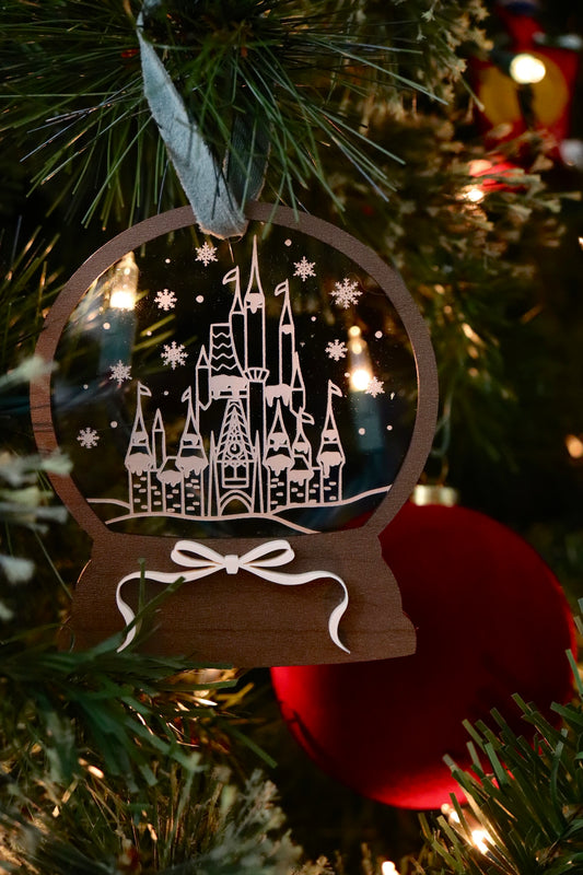 CASTLE SNOW GLOBE ORNAMENT