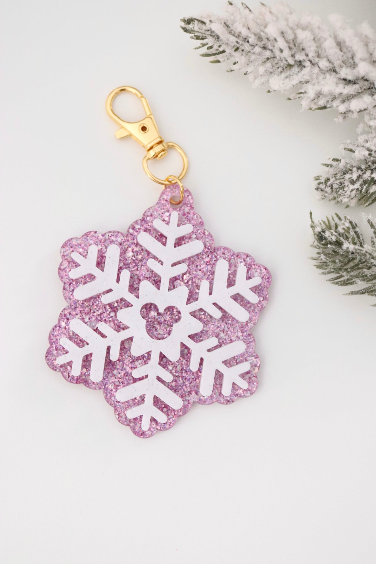 GLITTER DOUBLE SNOWFLAKE BAG CHARMS/ KEYCHAINS