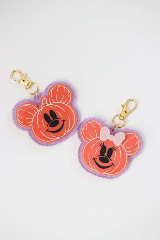 GLITTER MOUSE PUMPKIN BAG CHARMS/ KEYCHAINS