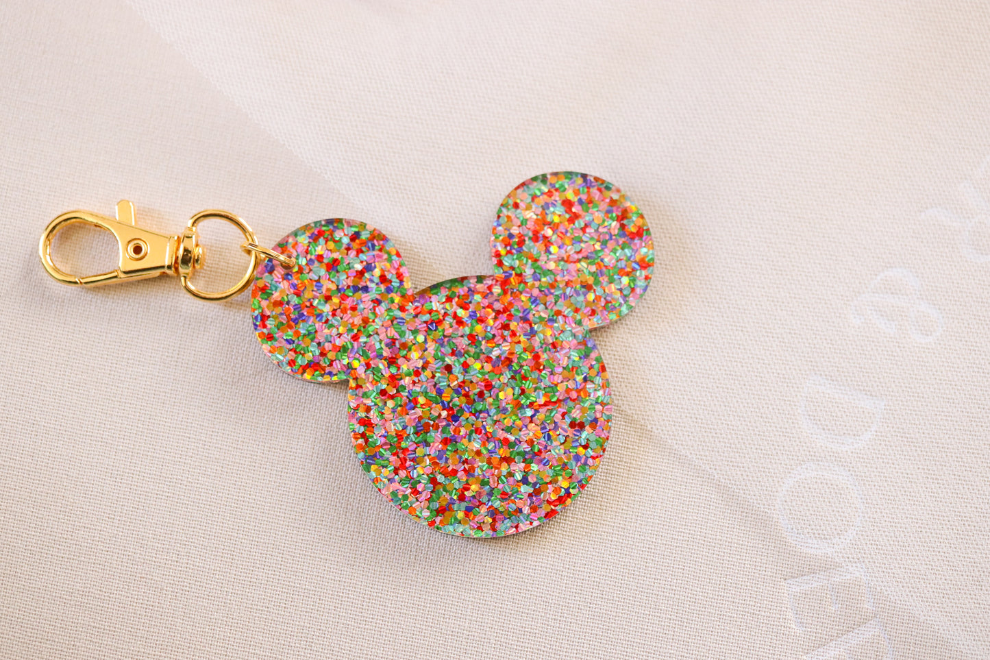 RAINBOW CONFETTI GLITTER MOUSE BAG CHARM/ KEYCHAIN