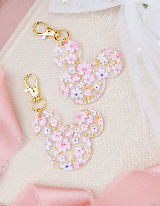 PINK & LILAC FLORAL MOUSE BAG CHARM/ KEYCHAIN
