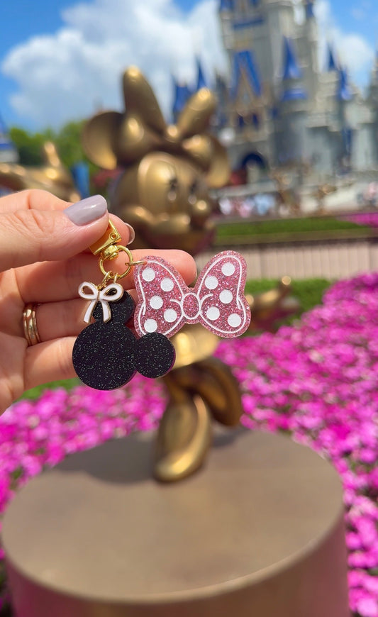 PINK CLASSIC MISS MOUSE BAG CHARM SET/ KEYCHAIN