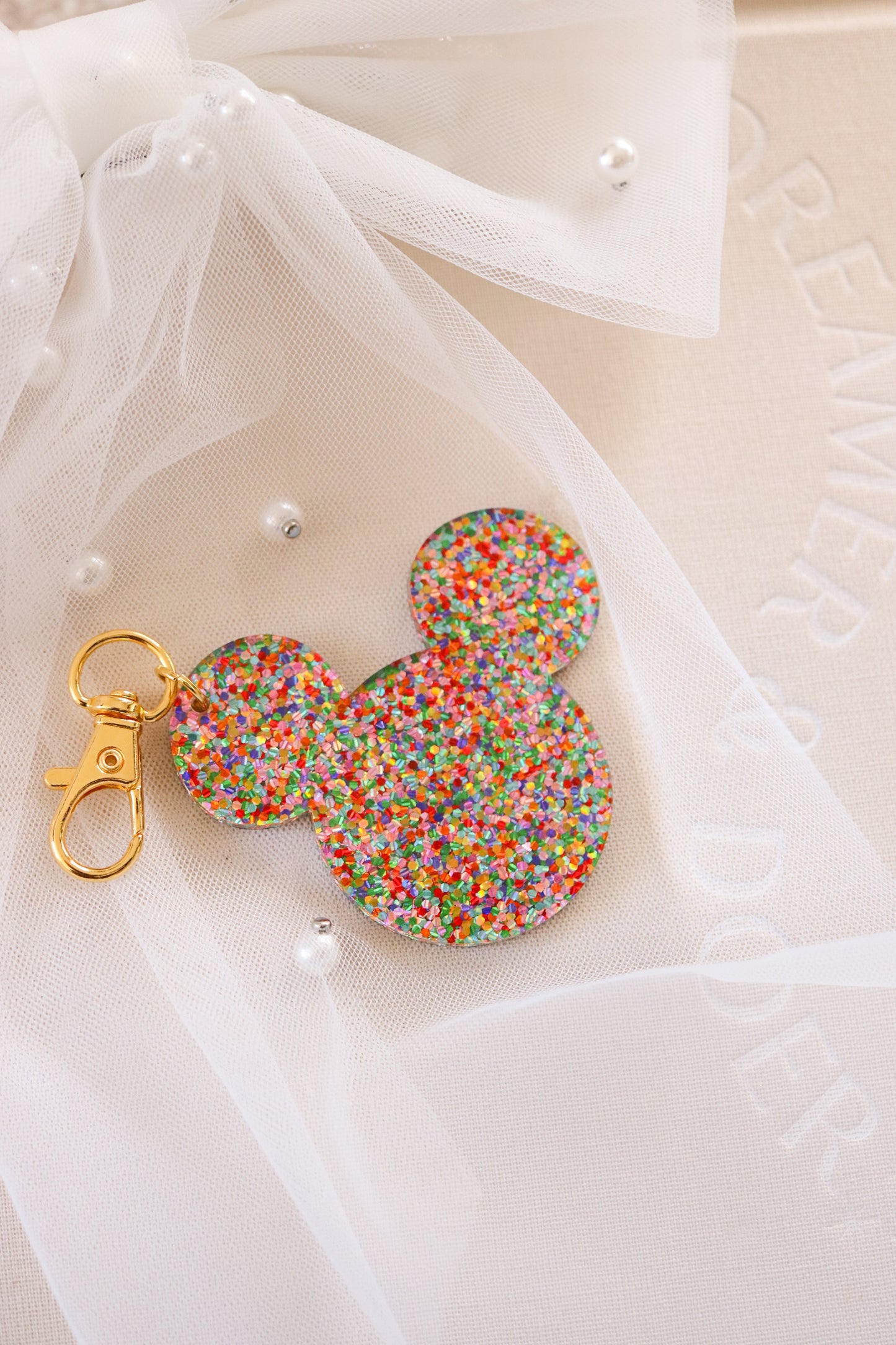 CONFETTI GLITTER MOUSE BAG CHARM/ KEYCHAIN