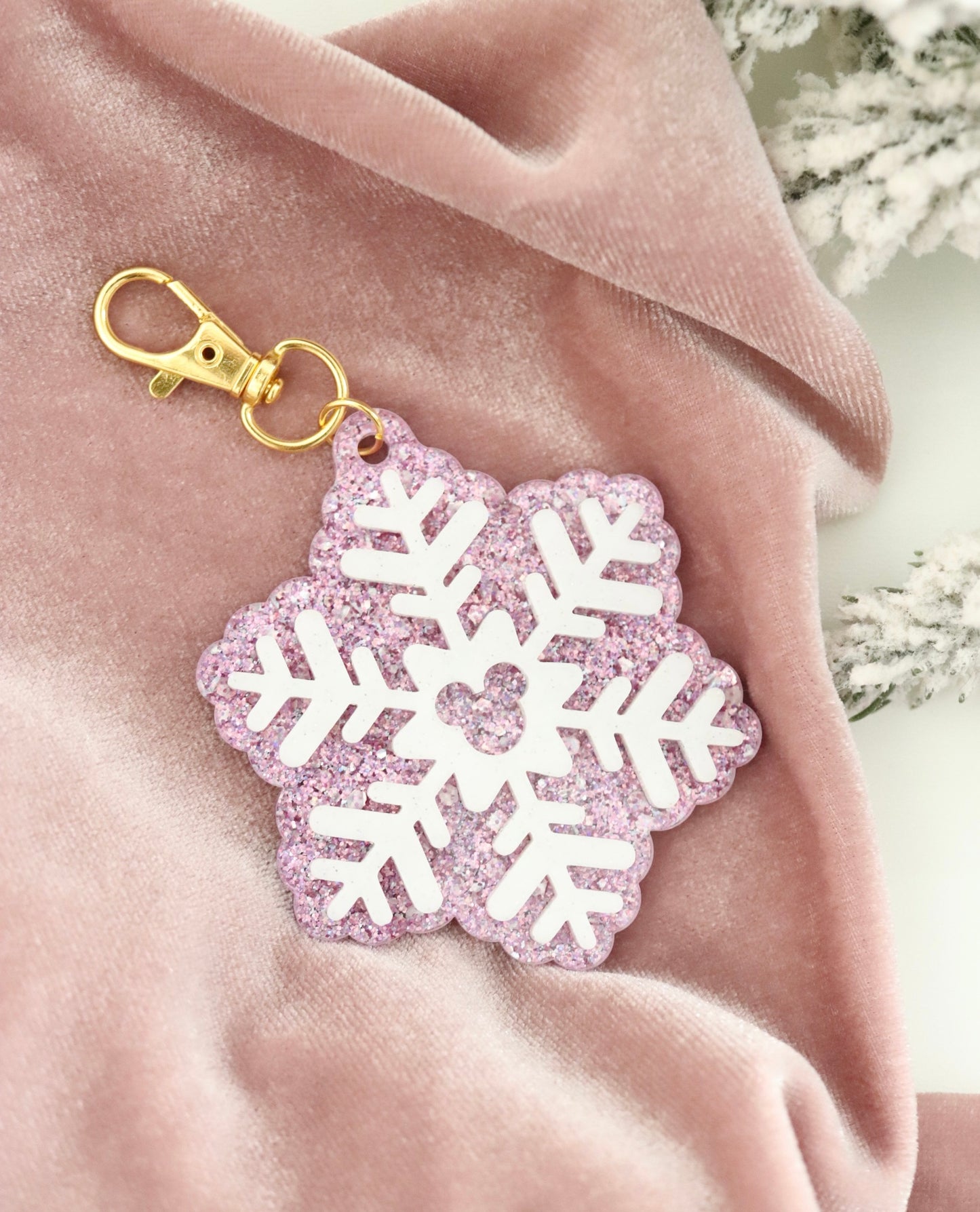 GLITTER DOUBLE SNOWFLAKE BAG CHARMS/ KEYCHAINS