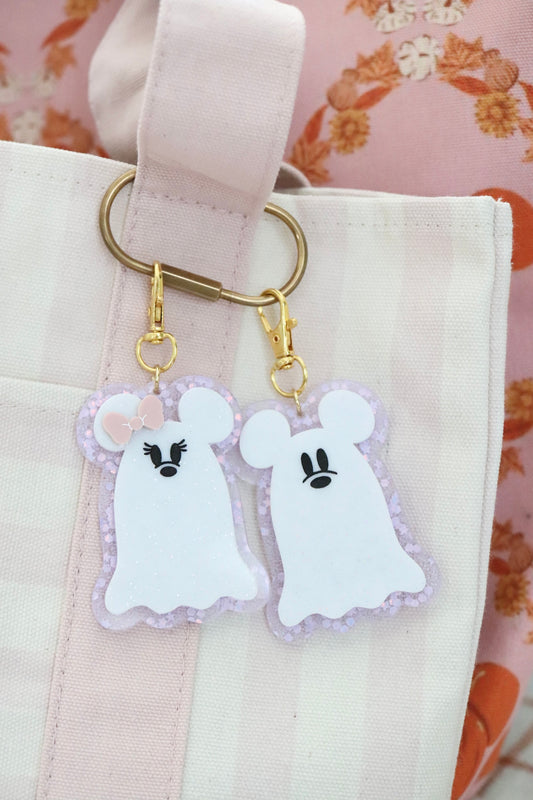 GLITTER MOUSE GHOSTS BAG CHARMS/ KEYCHAINS
