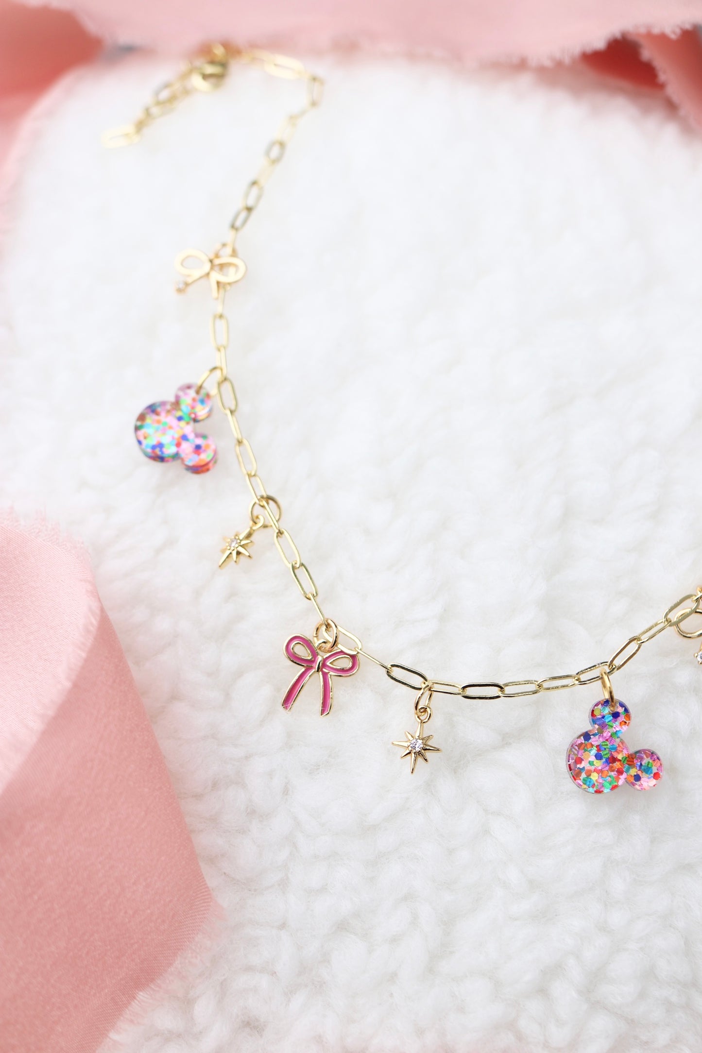 RAINBOW GLITTER MOUSE MINI CHARM NECKLACE