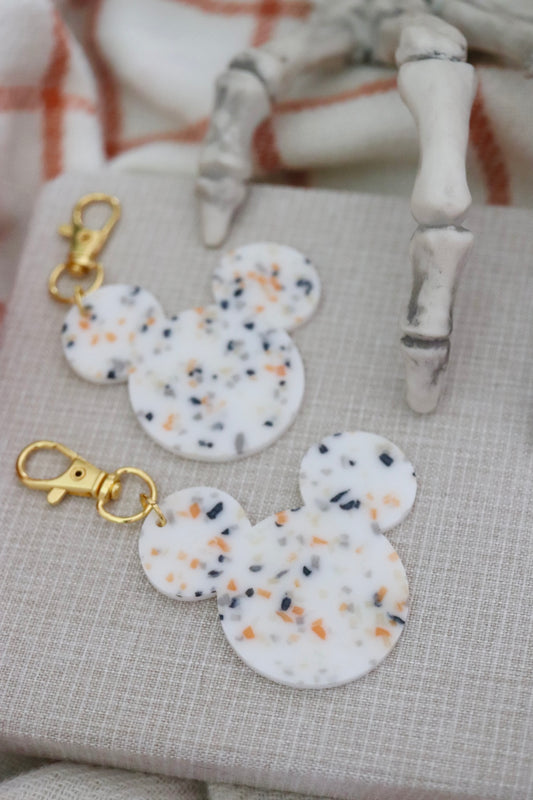 HALLOWEEN CONFETTI MOUSE HEAD BAG CHARM/ KEYCHAIN