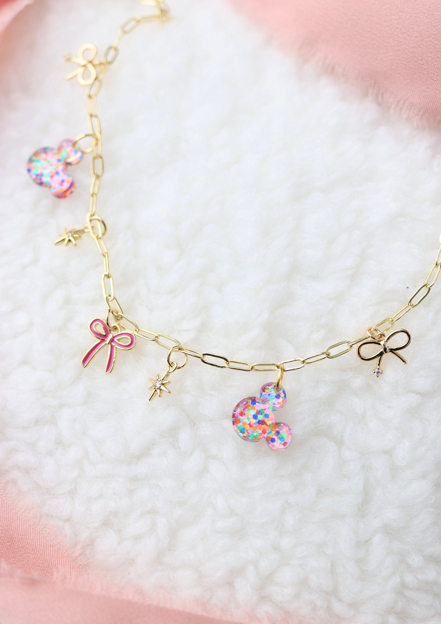 RAINBOW GLITTER MOUSE MINI CHARM NECKLACE