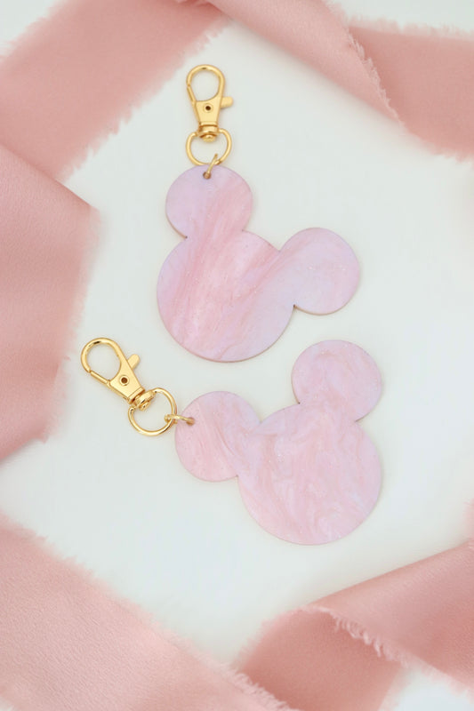 PINK GLITTER  SWIRL MOUSE BAG CHARM/ KEYCHAIN