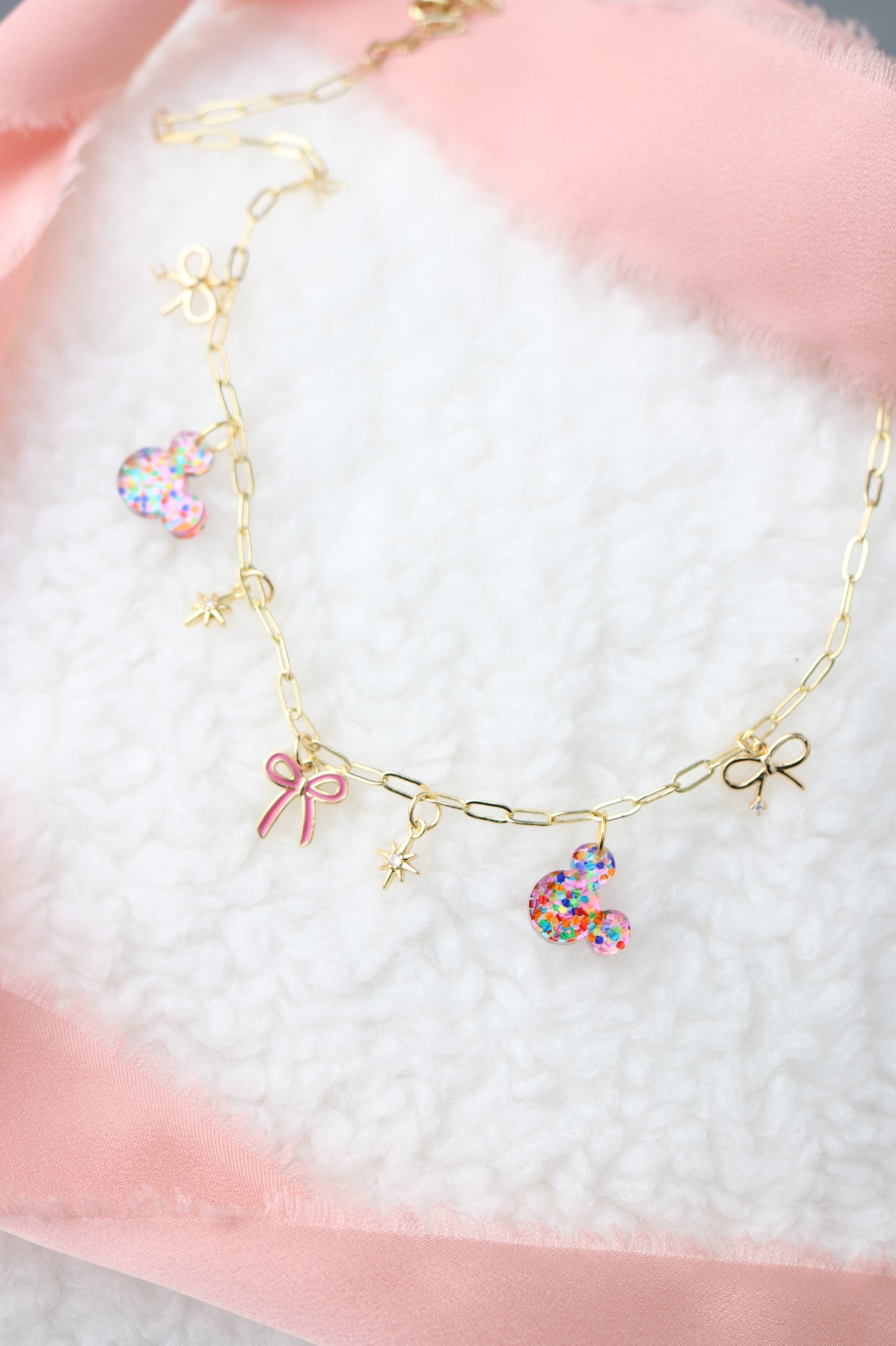 RAINBOW GLITTER MOUSE MINI CHARM NECKLACE