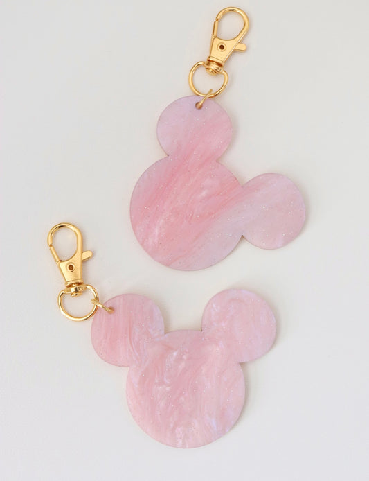 PINK GLITTER  SWIRL MOUSE BAG CHARM/ KEYCHAIN