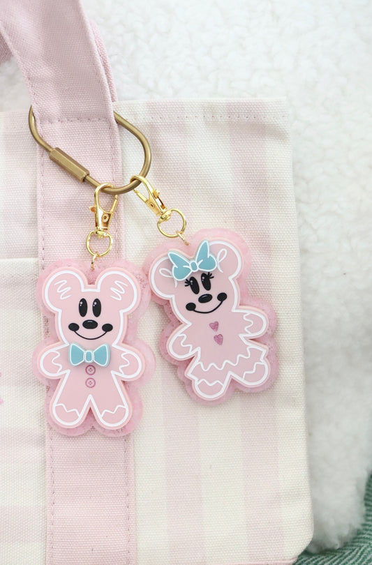 GLITTER GINGERBREAD MICE BAG CHARMS/ KEYCHAINS
