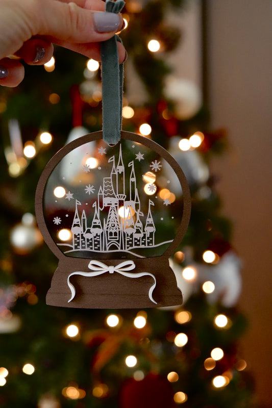 CASTLE SNOW GLOBE ORNAMENT