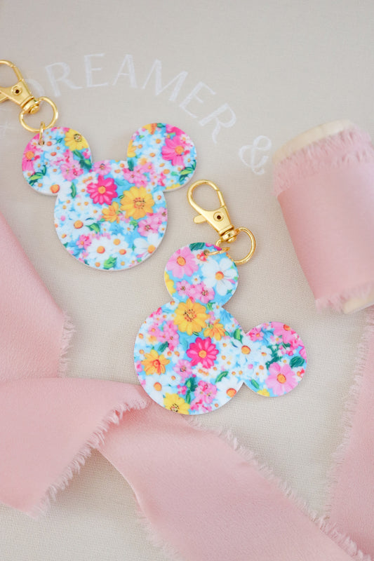 BRIGHT FLORAL MOUSE BAG CHARM/ KEYCHAIN