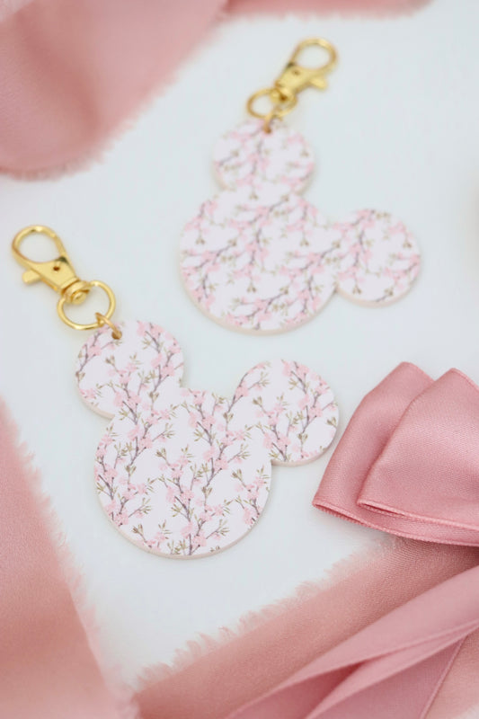 DAINTY PINK FLORAL MOUSE BAG CHARM/ KEYCHAIN