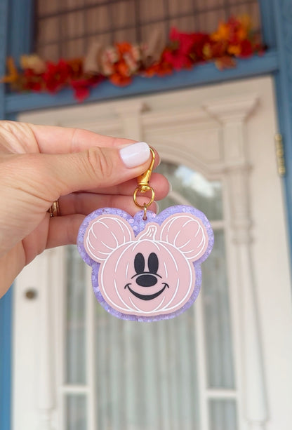 PINK GLITTER MOUSE PUMPKIN BAG CHARMS/ KEYCHAINS