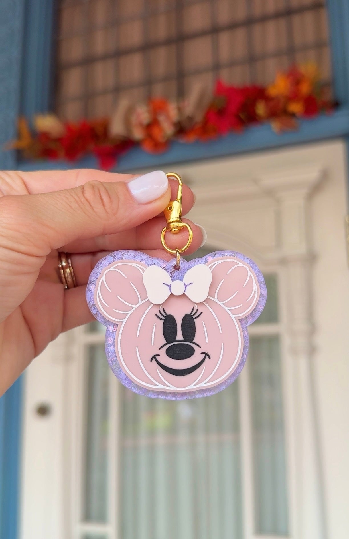 PINK GLITTER MOUSE PUMPKIN BAG CHARMS/ KEYCHAINS
